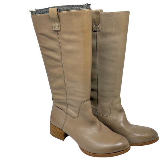 Gianni Bini Tall Taupe Leather Boots Women’s Size 8.5 Beige Block Heel Riding - Picture 1 of 7